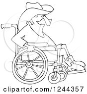 Clipart Of A Black And White Senior Cowboy In A Wheelchair Royalty Free Vector Illustration