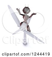 Clipart Of A 3d Red Robot Sitting On A Wind Turbine Royalty Free Illustration by KJ Pargeter