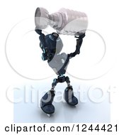 Poster, Art Print Of 3d Blue Android Robot Ice Hockey Champion Holding Up A Trophy