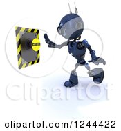 Poster, Art Print Of 3d Blue Android Robot Pushing A Caution Button