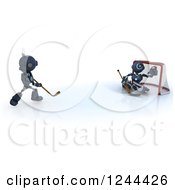 Poster, Art Print Of 3d Blue Android Robots Playing Hockey 2