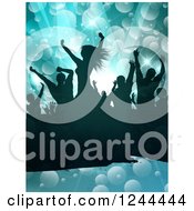 Poster, Art Print Of Silhouetted Dancing Crowd Over Flares On Blue