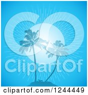 Poster, Art Print Of Blue Sunburst And Palm Trees On An Island