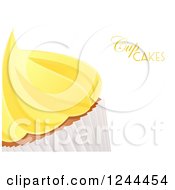 Clipart Of A Yellow Lemon Frosted Cupcake And Text On White Royalty Free Vector Illustration