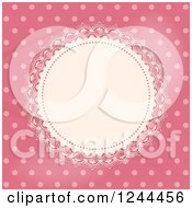 Clipart Of A Round Lace Doily Over Pink Polka Dots Royalty Free Vector Illustration by elaineitalia