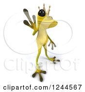 Clipart Of A 3d Green Ribbit Frog Prince Waving Royalty Free Illustration by Julos