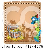 Poster, Art Print Of Pirate Parrot With A Treasure Chest On A Parchment Page