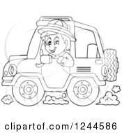 Clipart Of A Black And White Boy Driving A Jeep Royalty Free Vector Illustration