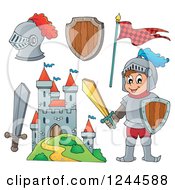 Poster, Art Print Of Happy Knight Boy With Gear And A Castle