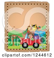 Happy Safari Boy Driving A Jeep Full Of Animals On A Parchment Page 2