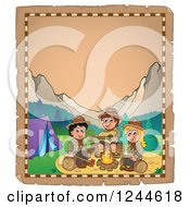 Poster, Art Print Of Happy Scouts Singing Around A Camp Fire On An Old Parchment Page