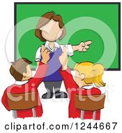 Clipart Of A Sketched Female Teacher And Smart Students Royalty Free Vector Illustration