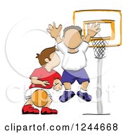 Poster, Art Print Of Sketched Boys Playing Basketball