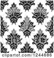 Clipart Of A Seamless Background Pattern Of Black And White Damask Floral 12 Royalty Free Vector Illustration