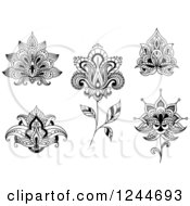 Clipart Of Black And White Henna Flowers 4 Royalty Free Vector Illustration