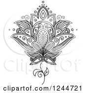 Clipart Of A Black And White Henna Flower 19 Royalty Free Vector Illustration