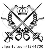 Poster, Art Print Of Black And White Crown And Crossed Swords In A Laurel Wreath