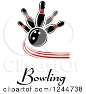 Clipart Of A Bowling Ball Smashing Into Pins With Text Royalty Free Vector Illustration