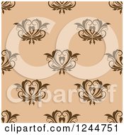 Clipart Of A Seamless Pattern Background Of Brown Floral Hearts Royalty Free Vector Illustration