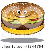 Clipart Of A Floating Cheeseburger Character Royalty Free Vector Illustration