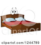 Clipart Of A Happy Bed Character Royalty Free Vector Illustration by Vector Tradition SM