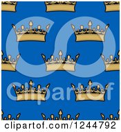 Poster, Art Print Of Seamless Background Pattern Of Gold Crowns On Blue