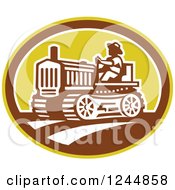 Poster, Art Print Of Retro Farmer Driving A Tractor In An Oval