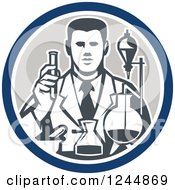 Poster, Art Print Of Retro Scientist Working With Lab Equipment In A Circle