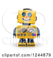 Poster, Art Print Of 3d Grinning Yellow Robot Looking Up