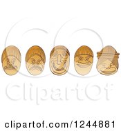 Clipart Of A Row Of Precolombian Masks Royalty Free Vector Illustration