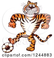 Poster, Art Print Of Sporty Tiger Playing Soccer Football