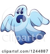Clipart Of A Scared Blue Ghost Royalty Free Vector Illustration