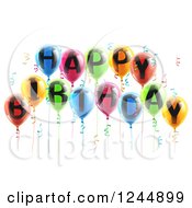 3d Colorful Party Balloons And Confetti With Happy Birthday Text