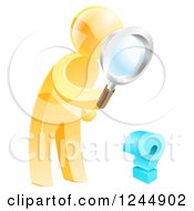 3d Gold Man Searching For Answers With A Magnifying Glass