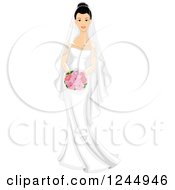 Clipart Of A Beautiful Asian Bride Holding A Bouquet Royalty Free Vector Illustration