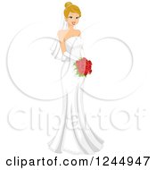 Poster, Art Print Of Beautiful Blond Bride Holding A Red Bouquet