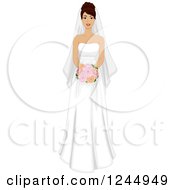 Poster, Art Print Of Beautiful Hispanic Bride Holding A Red Bouquet