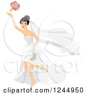 Poster, Art Print Of Bride Running Barefoot And Throwing Her Bouquet