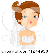 Clipart Of A Brunette Bride Wearing Her Gown Royalty Free Vector Illustration