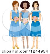 Diverse Bridesmaids In Blue Dresses
