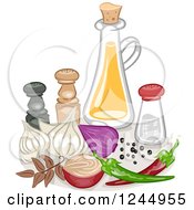 Clipart Of A Still Life Of Condiments And Spices Royalty Free Vector Illustration