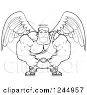 Clipart Of A Black And White Brute Muscular Male Angel Grinning Royalty Free Vector Illustration