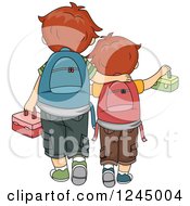 Clipart Of A Rear View Of Brothers Walking To School Royalty Free Vector Illustration by BNP Design Studio