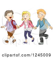 Poster, Art Print Of Group Of Happy School Children Walking And Holding Hands