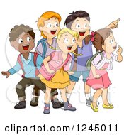 Poster, Art Print Of Group Of Excited Diverse School Children Looking And Pointing