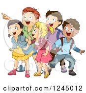 Poster, Art Print Of Excited School Children Looking And Pointing