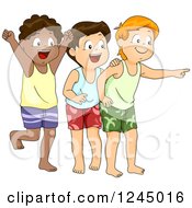 Clipart Of A Group Of Boys Cheering And Pointing Royalty Free Vector Illustration by BNP Design Studio