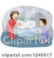 Poster, Art Print Of Brothers Making A Bed Together