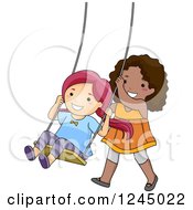 Poster, Art Print Of Happy Girls Playing On A Swing