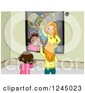 Poster, Art Print Of Girls Playing In Front Of An Interactive Mirror